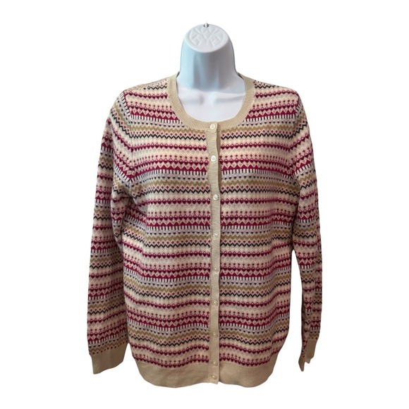 croft & barrow Sweaters - Croft & Barrow Womens Medium Fair Isle Cardigan Sweater Multi Color Button Front